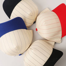 Load image into Gallery viewer, Two-Tone Pinstripe Canvas Trucker Hat