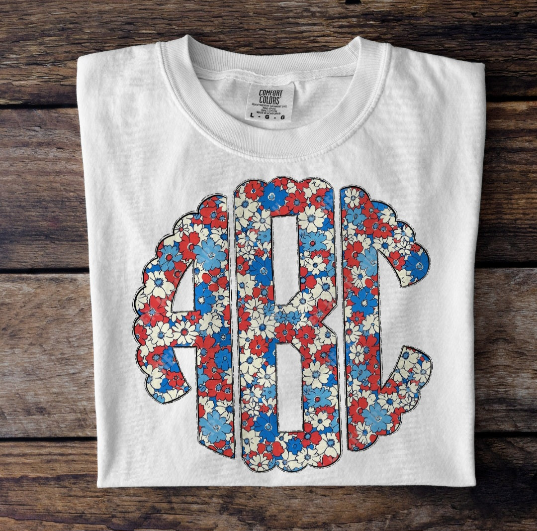Patriotic Floral Monogram Shirt – Southern Lane Handmade \u0026 Co., image size:1080x1067