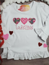 Load image into Gallery viewer, Girl's Heart Trio Valentine's Day Applique Shirt