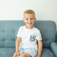 Load image into Gallery viewer, Boys Seersucker Pocket Tee and Short Outfit